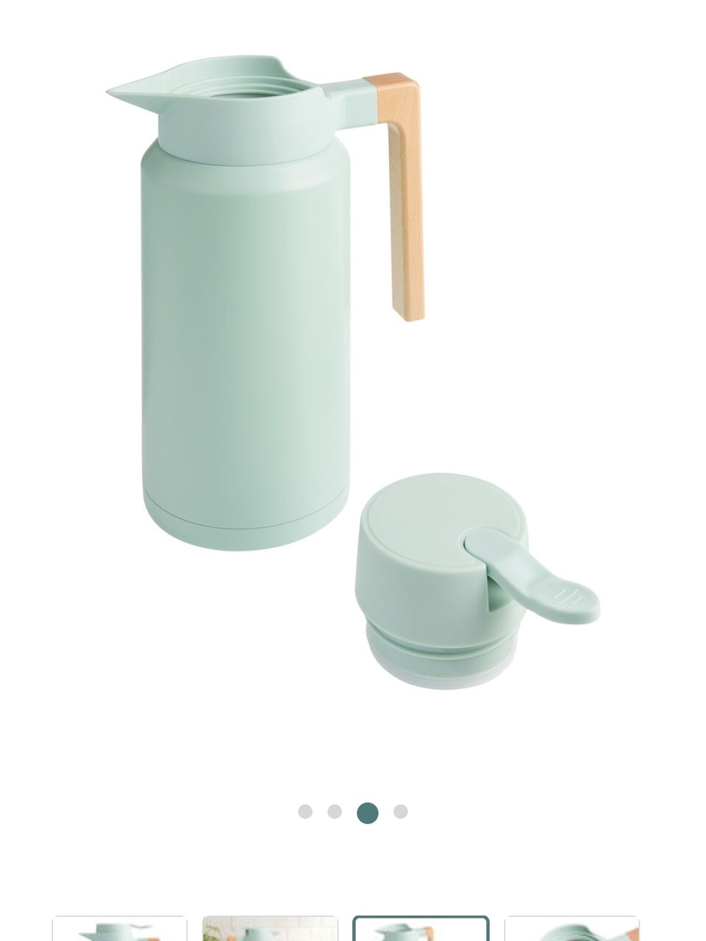 Cost Plus World Market Mint Green Insulated Pitcher with Wood-Tone Handle